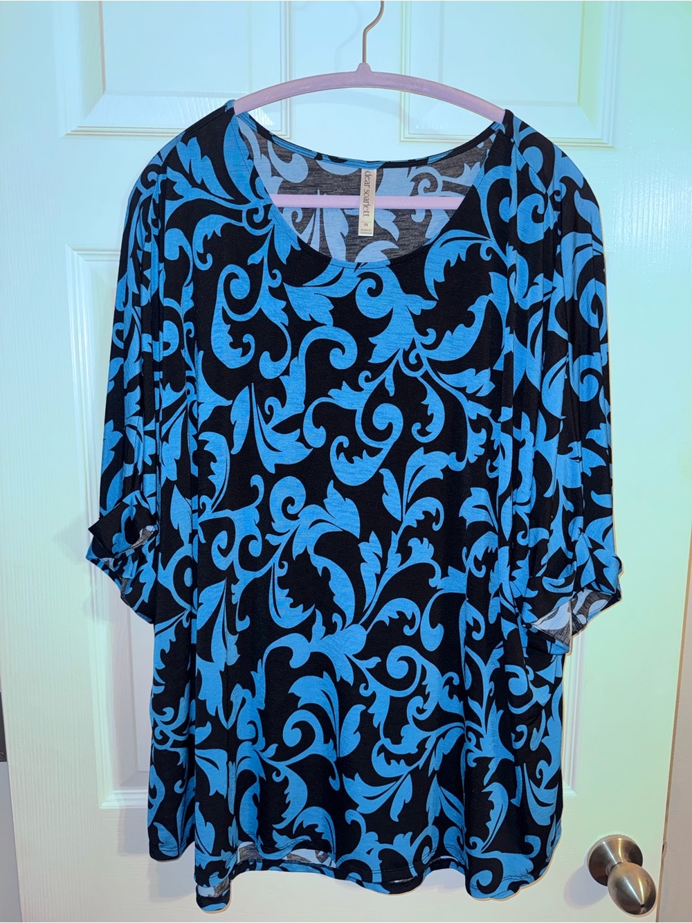 Black Tunic with Bright Blue Scroll Print